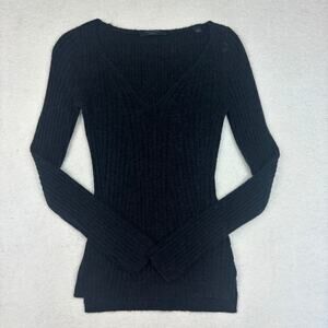 Allsaints Rhoda V-neck Wool-Alpaca Blend Jumper Sz XS Black Long Sleeve Sweater
